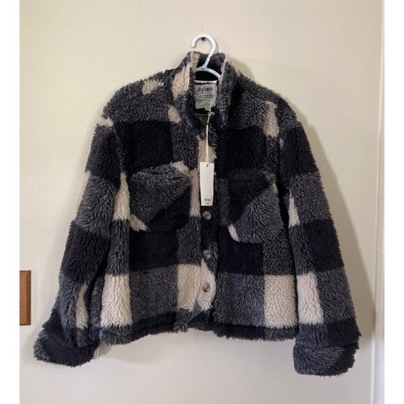 NWT Dylan Womens XLarge Blue White Checkered Pattern Fleece Jacket Coat - Picture 1 of 5